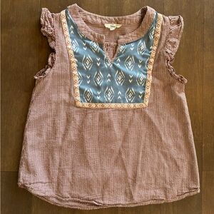 entro Striped Seersucker Block Print Tank Top - Rust & Cream